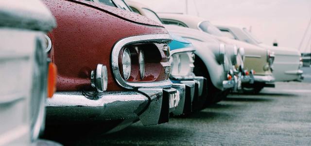 Row of classic cars.